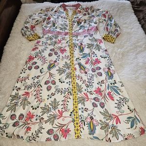 Boden Shirt Dress Mollie White Colorful Floral Midi Puff Sleeves Size 20/22 New
